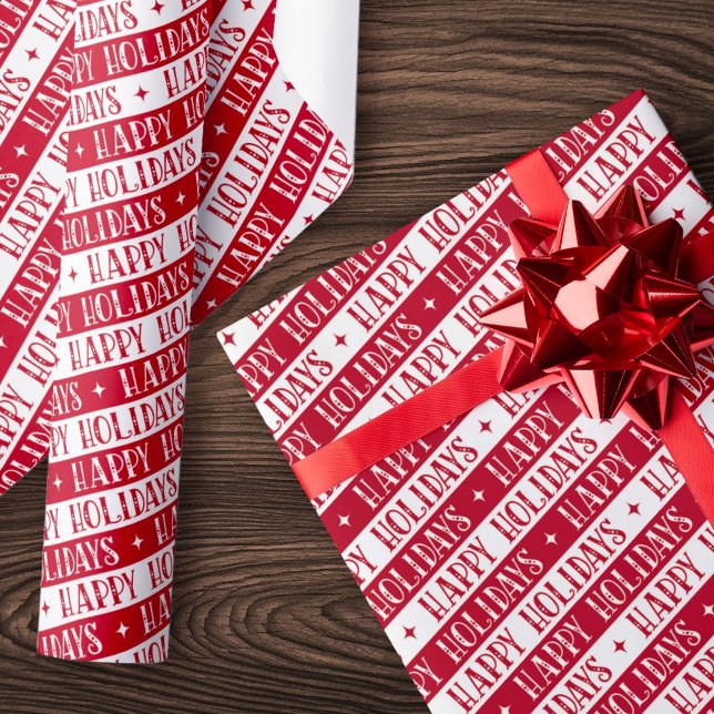 Happy Holidays festive font white red Wrapping Paper