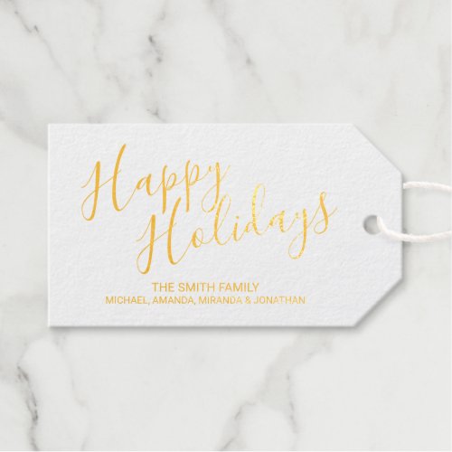 Happy Holidays Festive Gold Foil Gift Tags