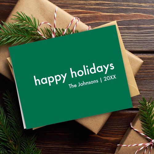 Happy Holidays  Festive Green Modern Minimalist Holiday Card