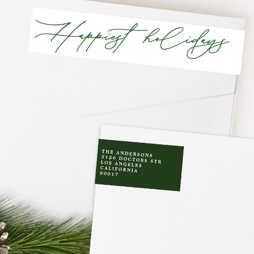 Happy Holidays Festive Green Return Address Wrap Around Label