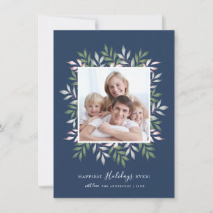 Happy Holidays Festive Greenery Photo Frame Holiday Card