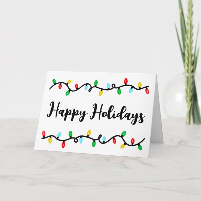 Happy Holidays Festive Light String Holiday Card (Front)
