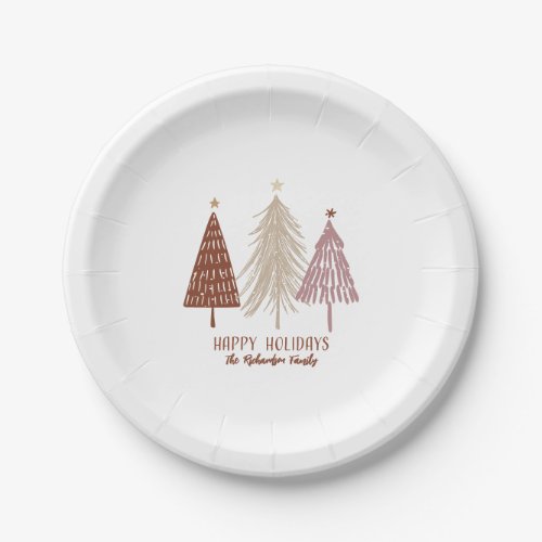 Happy Holidays Festive Merry Christmas Trees Chic Paper Plates