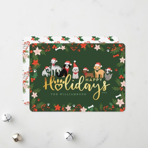 Happy Holidays Festive Pet Family Dog Breeds Holiday Card