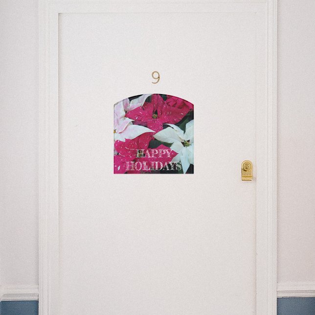 Happy Holidays Festive Poinsettias Door Sign (In Situ)