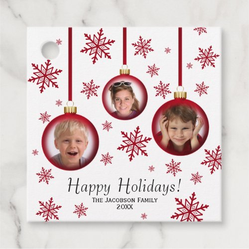 Happy Holidays Festive Red Baubles 3 Photo Favor Tags