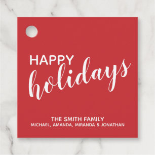 'Happy Holidays' Festive Red Favor Tags