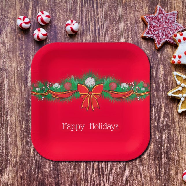  Happy  Holidays  - festive red   Paper Plates (Creator Uploaded)