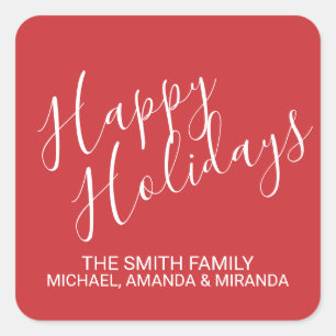 'Happy Holidays' Festive Red Square Sticker