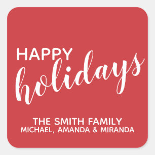 'Happy Holidays' Festive Red Square Sticker
