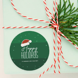 Happy Holidays Festive Typography Cute Christmas Classic Round Sticker