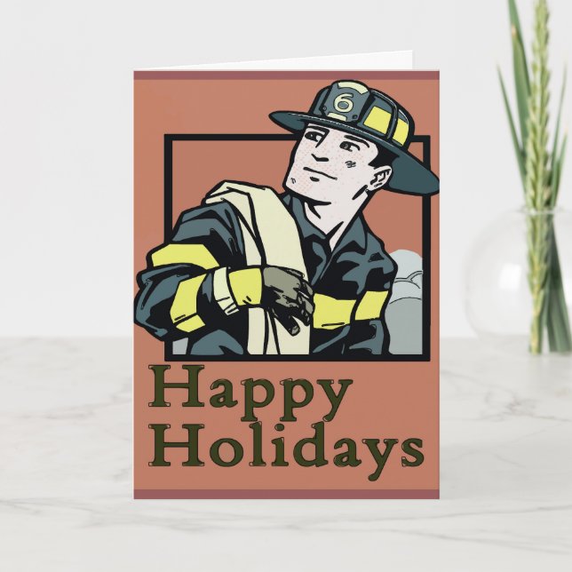 Happy Holidays Fireman Holiday Card (Front)