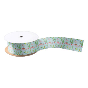 Happy Holidays Flamingo & Pineapple Pattern Satin Ribbon