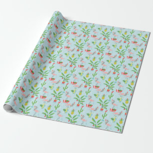 Happy Holidays   Flamingo & Pineapple Pattern Wrapping Paper