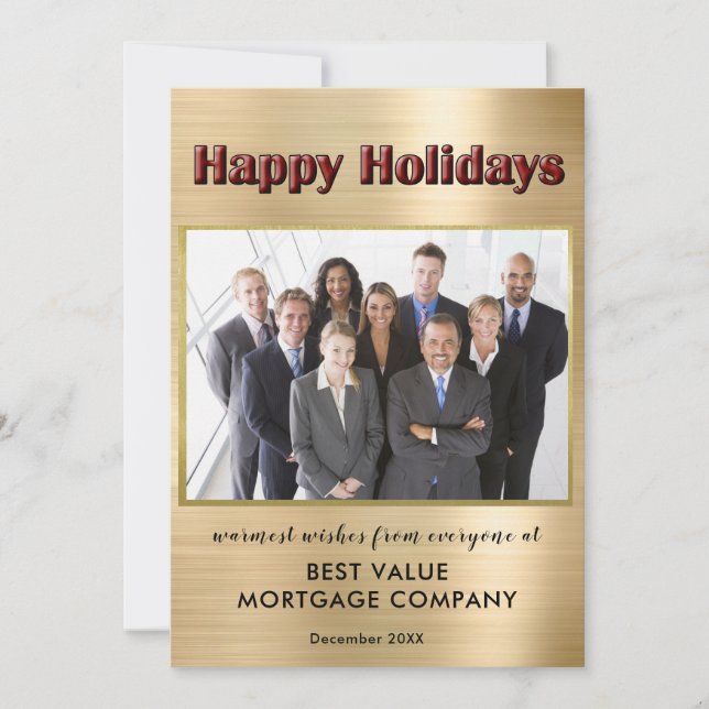 Happy Holidays Flat Modern Photo Business   Holiday Card (Front)