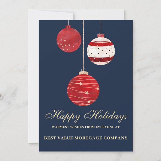 Happy Holidays Flat Watercolor Business  Holiday Card (Front)