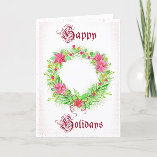 Happy Holidays Floral Christmas Wreath Greeting Card