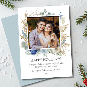 Happy Holidays Floral Photo Christmas Cards