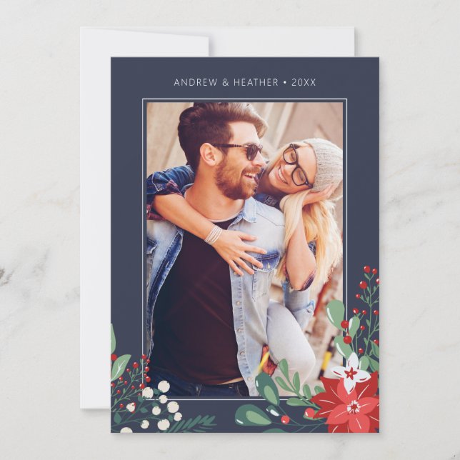 Happy Holidays Floral | Photo Holiday Card (Front)