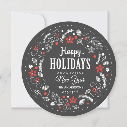 HAPPY HOLIDAYS FLORAL WREATH HOLIDAY PHOTO