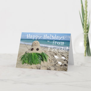 Happy Holidays Florida Christmas Snowman Sandman Holiday Card