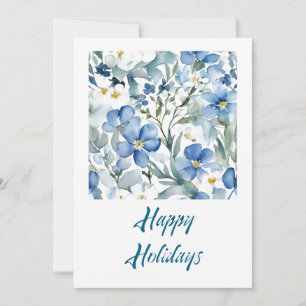 Happy Holidays Flowers Watercolor Merry Christmas Holiday Card