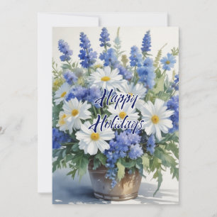 Happy Holidays Flowers Watercolor Merry Christmas Holiday Card
