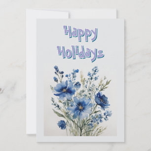 Happy Holidays Flowers Watercolor Merry Christmas Holiday Card