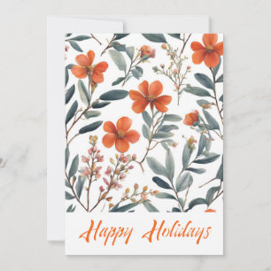 Happy Holidays Flowers Watercolor Merry Christmas Holiday Card