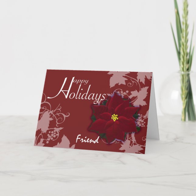 Happy Holidays Friend Christmas Poinsettia card (Front)