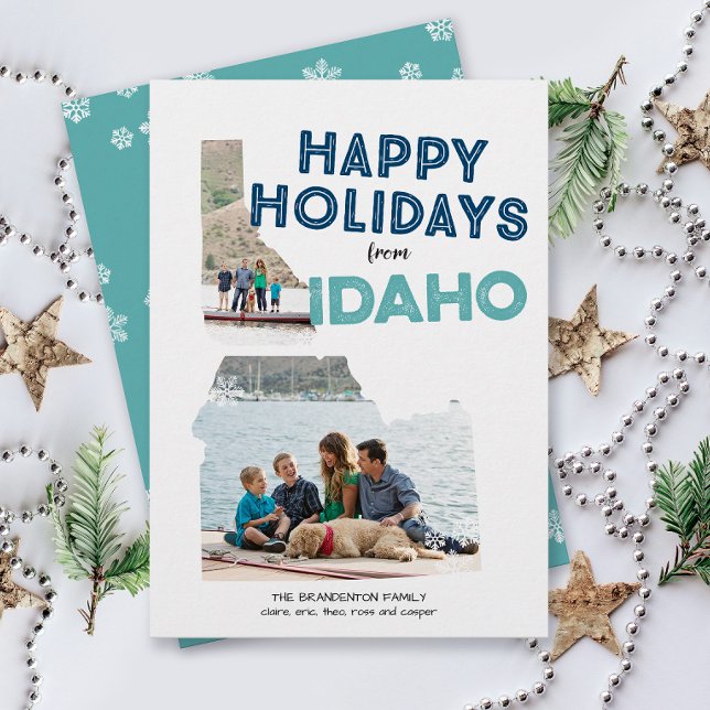 Happy Holidays from Idaho Photo Holiday Card (From Idaho with love two photo Christmas holiday card and moving announcement )