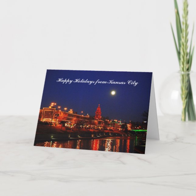 Happy Holidays from Kansas City Full Moon over Pla Holiday Card (Front)