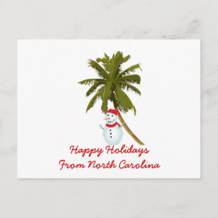 Happy Holidays from N. Carolina, Snowman palm Holiday Postcard