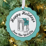 Happy Holidays from New York City Brooklyn Bridge Ornament Card<br><div class="desc">Design features an original marker illustration of the Brooklyn Bridge,  "dressed up" for the holidays with a blue bow. Ideal for Christmas or Hanukkah gifting!

Don't see what you're looking for? Need help with customization? Contact Rebecca to have something designed just for you.</div>