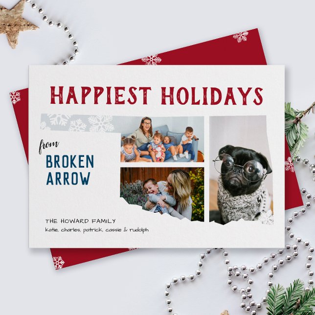 Happy Holidays from Oklahoma Three Photo Holiday Card (From the state of Oklahoma with love three photo Christmas holiday card and moving announcement)