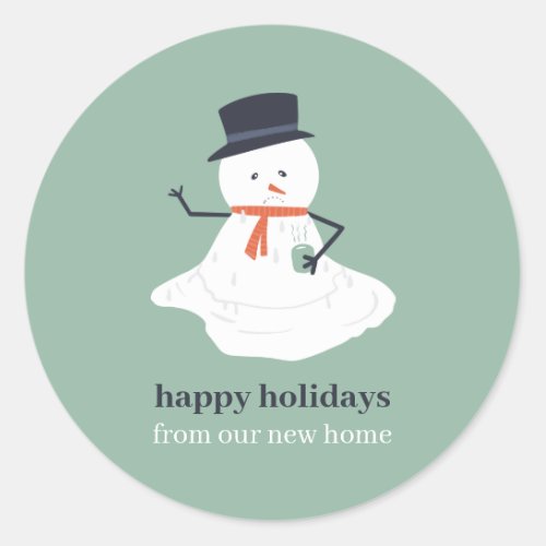 Happy Holidays from our new home Christmas Snowman Classic Round Sticker