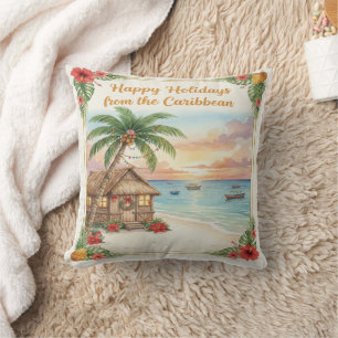 'Happy Holidays from the Caribbean' Throw Pillow