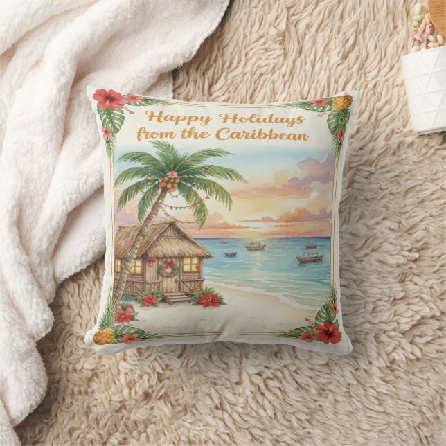 'Happy Holidays from the Caribbean' Throw Pillow (Blanket)