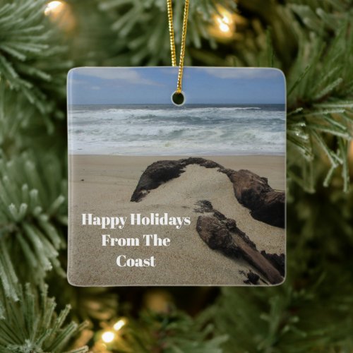 Happy Holidays From The Coast Driftwood Ceramic Ornament