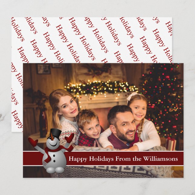 Happy Holidays Full Card Photo With Cute Snowman (Front/Back)