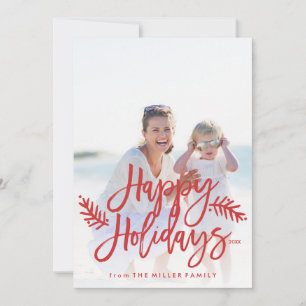 Happy Holidays Full Photo Chic Hand Lettered Holiday Card