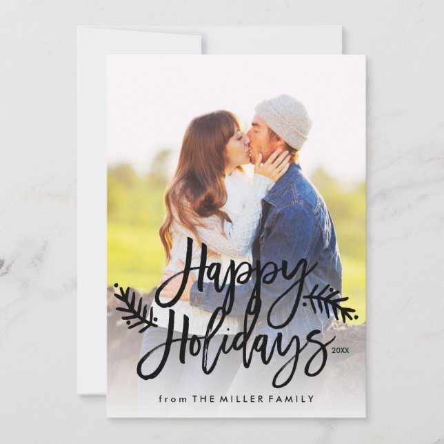 Happy Holidays Full Photo Chic Hand Lettered Holiday Card (Front)