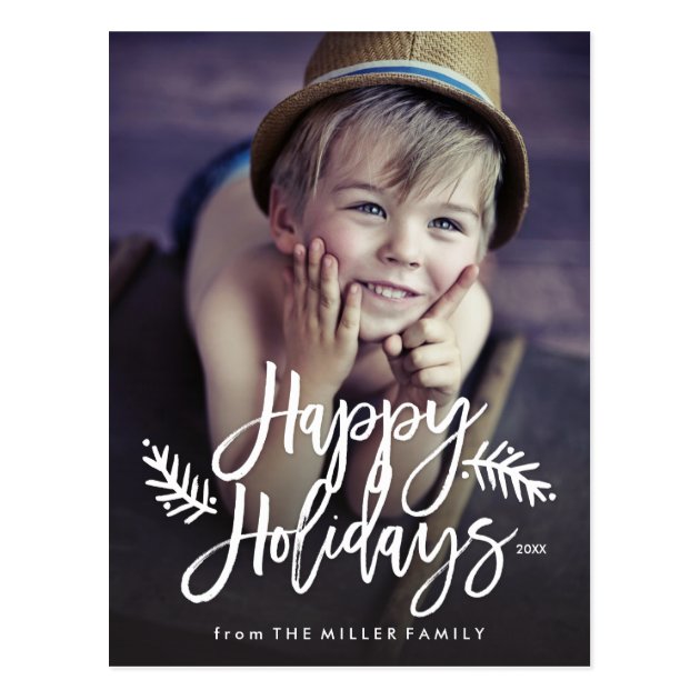 Happy Holidays Full Photo Chic Hand Lettered Postcard