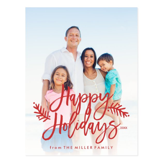 Happy Holidays Full Photo Chic Hand Lettered Red Postcard