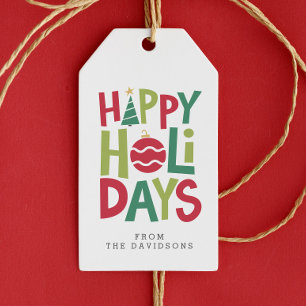 Happy holidays fun colorful Christmas Gift Tags