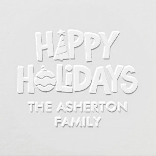 Happy holidays fun illustrated personalized embosser