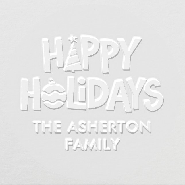 Happy holidays fun illustrated personalized embosser (Design)