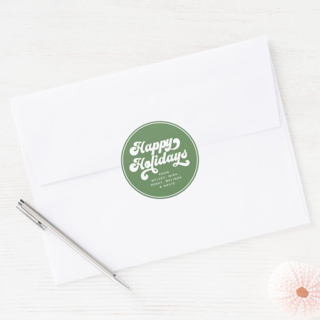 Happy Holidays Fun Modern Retro Typography Simple  Classic Round Sticker (Envelope)