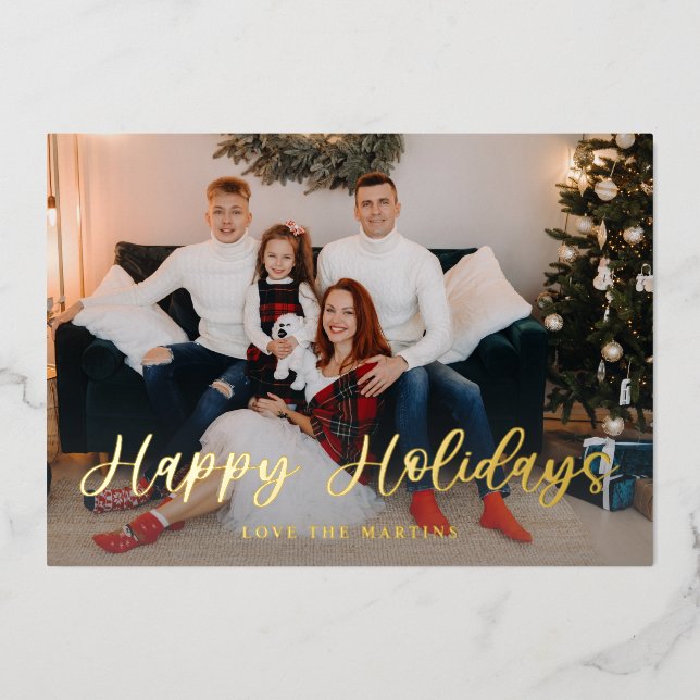 Happy Holidays Fun Script Photo - WH Foil Invitation (Front)