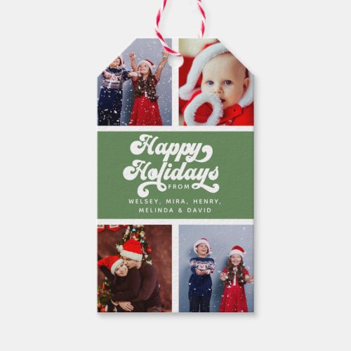 Happy Holidays Fun Simple Retro Typography Photo   Gift Tags